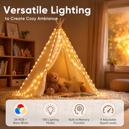 OMIKA Fairy Lights Plug in, 80FT 240 LED Fairy Lights with Remote, 150 Lighting Modes String Lights Indoor, RGB Colors+Warm White Fairy Lights for Bedroom Party Outdoor Decor - color: Color Changing, size: 80ft 240LED