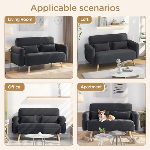 Yaheetech 46" Small Sofa Compact Modern Couch with Wood Legs, Dark Gray | Loveseat Small Sofa in Fabric 2 Seater Couch Features Wood Legs, Lumbar Pillows, Easy Assembly for Living Room, Bedroom, Dorm - color: Dark Gray