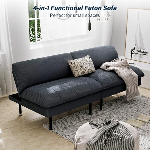 Ribilake 2 Sets 70" Futon Sofa Bed, 4 in 1 Multi-Function Couch Sleeper with Adjustable Backrest, Modern Convertible Futon, Recliner Small Loveseat for Living Room, Grey - color: Grey, size: 2 Sets