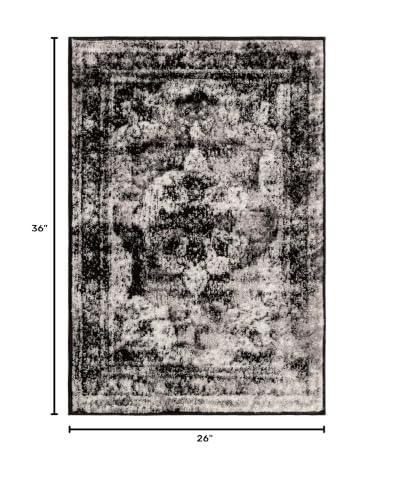 Rugs.com - Monte Carlo Collection Rug – 2' x 3' 1 Black Stain-Resistant Rug – Traditional Medallion for Entryway, Kitchen, and Bathroom - color: Black, size: 2'2" x 3' (Rectangular)