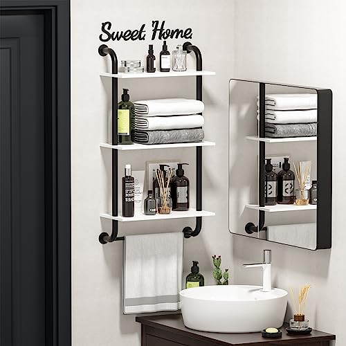 3 Tier Wall Shelves Over Toilet Rustic Industrial Floating Shelf - color: White, size: 3 tier