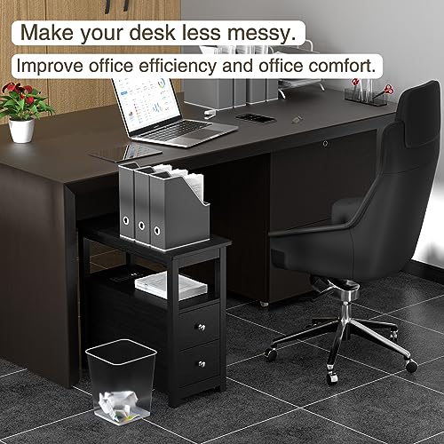 End Table with Charging Station, Side Table with 2 Drawer & USB Ports & Power Outlets, Nightstand for Small Spaces, Bedside Tables for Living Room Black - color: Black