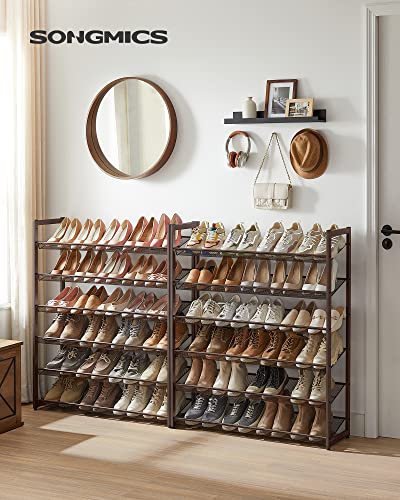 SONGMICS Shoe Rack, 12-Tier Shoe Organizer, Metal Rack for Garage, Set of 2, 6-Tier Stackable Shelf, with Adjustable Flat or Angled Shelves, Holds 48-60 Pairs, Bronze ULMR12A - color: Bronze, size: 12 Tiers (36.4"W)