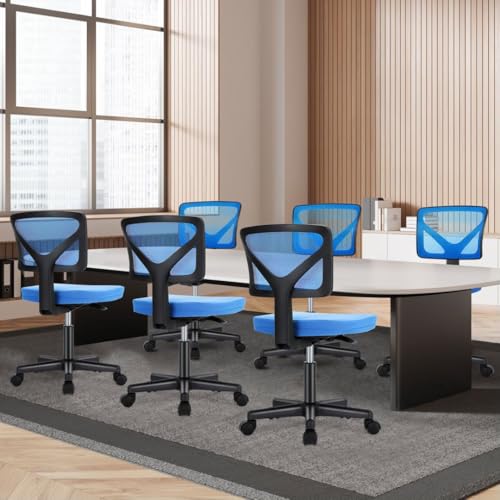 Armless Mesh Office Chair, Ergonomic Low Back Deskchair, Adjustable Rolling Task Computer Swivelchairs for Small Spaces Home Bedroom Study, Blue - color: Blue