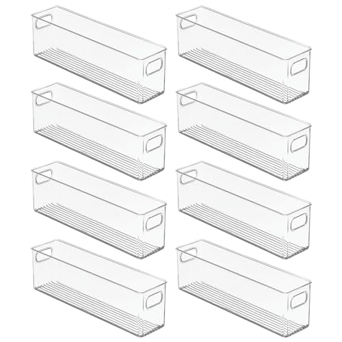 mDesign Plastic Kitchen Organizer - Storage Holder Bin with Handles for Pantry, Cupboard, Cabinet, Fridge/Freezer, Shelves, and Counter - Holds Canned Food, Snacks, Drinks, and Sauces - 8 Pack - Clear