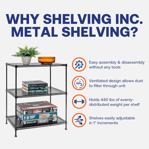 Shelving Inc. 12" d x 24" w x 28" h 3-Tier Perforated Metal Shelving, Everyday Shelving, Weight Capacity 110 lbs Per Shelf - size: 12" d x 24" w x 28" h