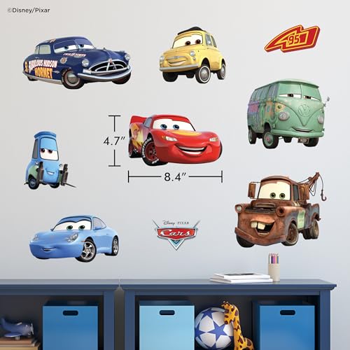 Disney Pixar Cars Wall Decals - Lightning McQueen & Friends Small Vinyl Stickers for Bathroom Nursery Bedroom Decor - Peel and Stick Room Decorations - color: Group