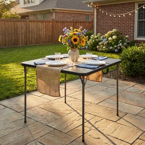 34" Square Folding Table for 4 Person, 330lbs Weight Capacity Foldable Table with HDPE Tabletop & Heavy-Duty Steel Legs, Large Portable Picnic Table for Indoor Outdoor Parties, Camping, Black - color: Black