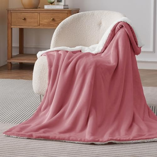 Bedsure GentleSoft Sherpa Fleece Throw Blanket for Couch, Non-Heated, Thick and Warm Throw for Girls and Women, Soft Fuzzy Plush Blanket for Winter, Dusty Rose, 50x60 Inches - color: 07 - Dusty Rose, size: Throw (50" X 60")