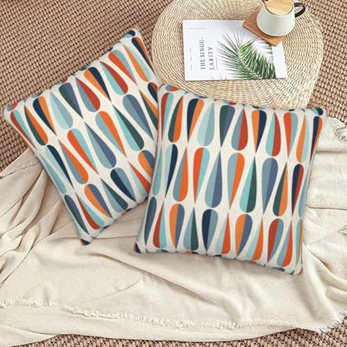 Boho Pillow Covers 16x16 Set of 2, Mid-Century Blue Orange Drop Shapes Decorative Throw Pillow Covers Outdoor Retro Abstact Lumbar Pillow Cases for Bed Couch Sofa Home Decor - color: Blue Orange Drop, size: 16" x 16" (Pack of 2)