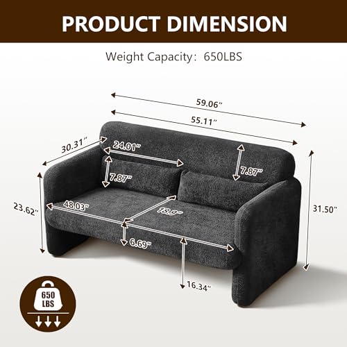 59" W Upgrade Lambswool Fabric Loveseat Sofa, Modern Love seat Couch, Solid and Easy to Install, Upholstered 2-Seater Couch for Bedroom, Apartment, Living Room - color: Dark Gray, size: 30.31"D x 59.08"W x 31.5"H