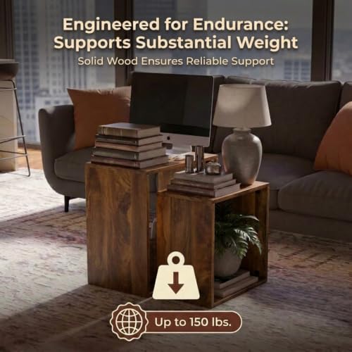 Relso Cascade Nesting Tables for Living Room with Premium Sheesham Wood Construction | Nesting End Tables with Smooth Curved Edges for Safety and Sophistication | Solid Wood Nesting Tables Set of 2 - color: Sheesham Natural