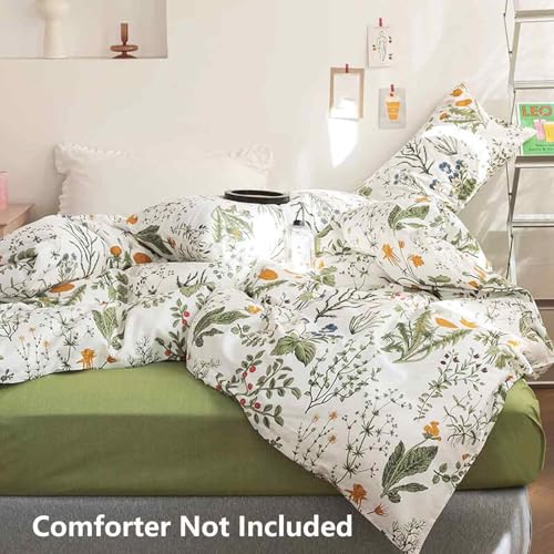 Floral Duvet Cover Queen Size - Blue Green Yellow White Flower Leaf Botanical Pattern Soft Microfiber Comforter Quilt Cover Set - 3PC 90 X 90 Lightweight Bedding, Farmhouse Style Bedroom for Women Men - color: Yellow Green Floral (Only Cover), size: Queen