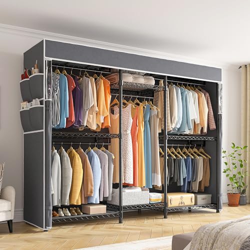 Raybee Clothes Rack with Cover,Clothing Racks for Hanging Clothes,Portable Closet, Adjustable,Metal,Max Load 900lbs,Black - color: Black, style: Clothing Rack with Cover