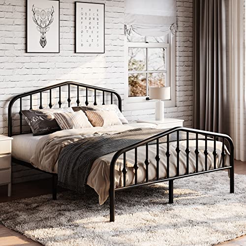 SHA CERLIN Full Size Metal Bed Frame with Wrought Iron-Art Headboard, Black | Victorian Style Metal Platform Bed Frame, Wrought Iron-Art Headboard and Footboard, Under-Bed Storage, No Box Spring Needed - color: Black, size: Full
