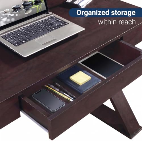 Techni Mobili 47" Trendy Writing Desk w/Drawer,Modern Home Office,Espresso | 47" modern writing desk with storage drawer, sturdy frame, sleek espresso finish, and compact workspace ideal for home office