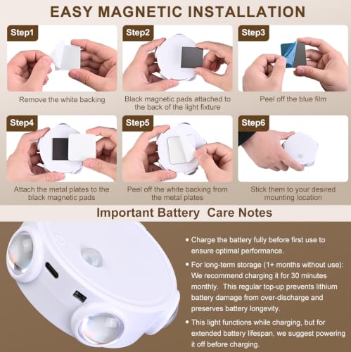 Night Light 4 Pack, Motion Sensor Indoor Wall Light, RGB&Warm White | Rechargeable Dimmable Light, Adhesive and Magnetic Mount, Ambient Mood Lighting for Bedroom, Bathroom, Hallway and Stairs