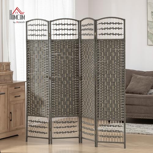 HOMCOM 4 Panel Room Divider, Folding Privacy Screen, 5.6', Dark Gray | Room Separator, Wave Fiber Freestanding Partition Wall Divider - color: Dark Gray, size: 4 Panel