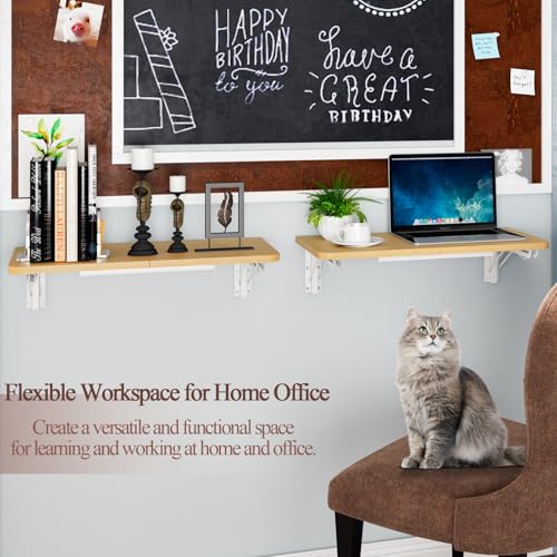 TEAMIX Wall Mounted Folding Table, Floating Desk for Small Spaces, Maple | Heavy-duty Brackets, Space-saving Murphy Table, Use as Home Office Desk, Dining Table, Laundry Shelf, or Balcony Table - color: Maple, size: 23.6"W x 11.8"D