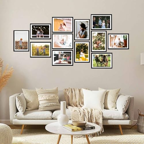 JCJMY 12 Pack 12x16 Picture Frame with 11x14 Mat, Display 11x14 with Mat or 12x16 Without Mat, 12 by 16 Frames Bulk Set of 12 Collage Gallery Wall Decor Photo Frames Set for Wall,Black - color: Black, size: 12x16 inch
