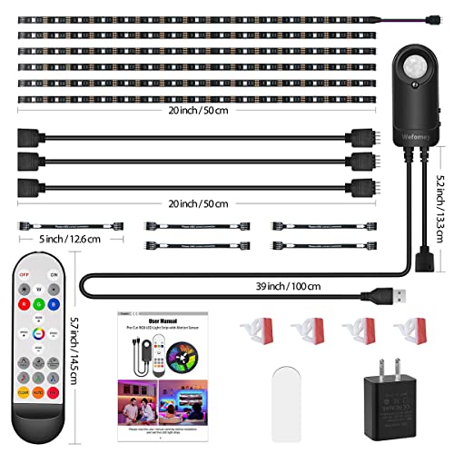RGB Under Cabinet Lights with Motion Sensor, 6 Pre-Cut LED Strip Lights with Remote Control, Music Sync Color Changing Closet Lights, for Kitchen, Counter, Shelf, TV Backlight, Bookcase, 9.8ft - color: RGB+White