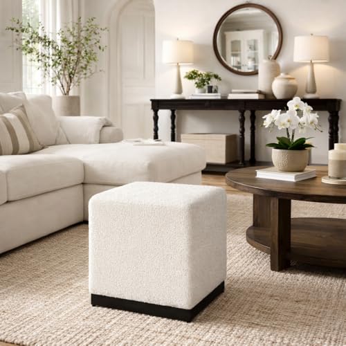 HomePop 16" Cube Ottoman - Cream Boucle - color: Cream Boucle