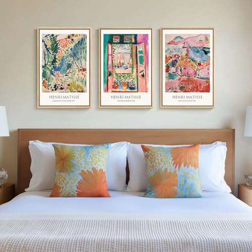 Framed Vintage Matisse Wall Art, Large Set of 3 Piece Colorful Canvas Artwork for Walls, Matisse Retro Landscape Paintings Prints Pictures for Living Room Bedroom Hallway Office Wall Decor 16x24 - color: Abstract Landscape, size: 16"W x 24" H x 3Pcs