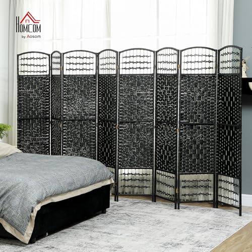 HOMCOM 8 Panel Room Divider, Folding Privacy Screen, 5.6', Black | Room Separator, Wave Fiber Freestanding Partition Wall Divider - color: Black, size: 8 Panel