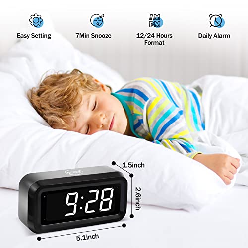 Digital Alarm Clock Battery Operated with LED Display for Bedrooms, Long Battery Life for 12 Months, 3 Brightness Adjustable, 12/24 Hour, Snooze, Black Case with White Digits - color: Black-white