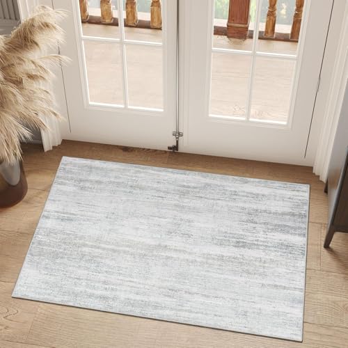 Small Rug Washable 2x3 Area Rugs Low Pile Non Slip Modern Abstract | Throw Carpet for Entryway Entry Entrance Bedroom Bathroom Front Door Mat Floor Indoor Accent Neutral Grey - color: Grey, size: 2' x 3' (Rectangular)