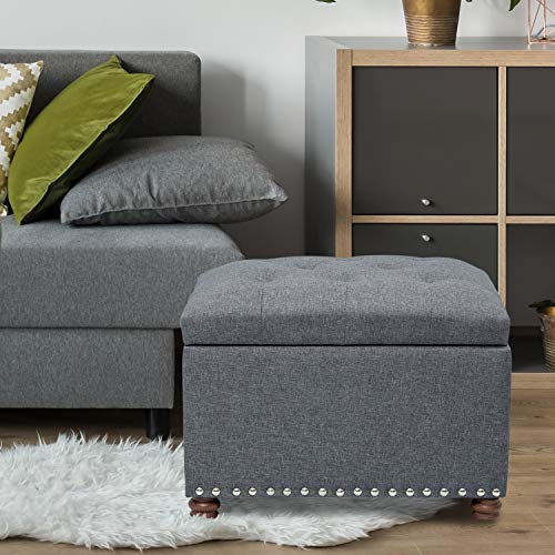 Storage Ottoman Bench Rectangular Fabric Organization Foot Rest, 24 Inch Modern Tufted Bedroom Foot Stool and Seat for Entryway, Bedroom, Living Room - color: Grey