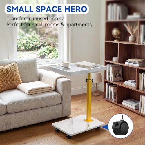 C Table End Table Adjustable Height, 360°Swivel TV Tray Table for Small Spaces, Couch Tables that Slide Under, C Shaped Side Tables Living Room and Bedroom for Sofa, Bed,Chair, Snack