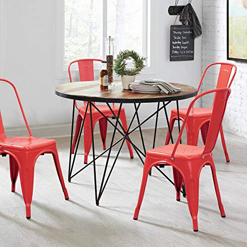 Devoko Metal Indoor-Outdoor Chairs Distressed Style Kitchen Dining Chairs Stackable Side Chair with Back Set of 4 (Red) - color: Red