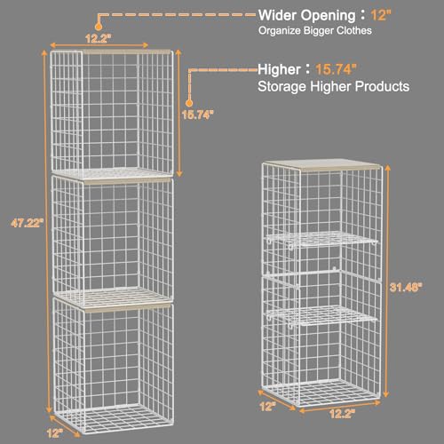 6 Tier Taller Closet Organizers and Storage, Stackable Closet Shelf Organizer with 2 Dividers for Clothes Towels Toys, Rv, Double Storage Design, Clothing Storage Basket for Wardrobe, White - color: White, size: 5Pack-12.2"L x 12"W x 15.74"H