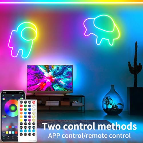 segrass 66FT Neon LED Rope Lights IP65 Waterproof LED Lights for Bedroom Flexible LED Light Strip with Remote/APP Control RGB Lighting Strip for Indoors Outdoors Bedroom Room Home Décor - size: 66ft