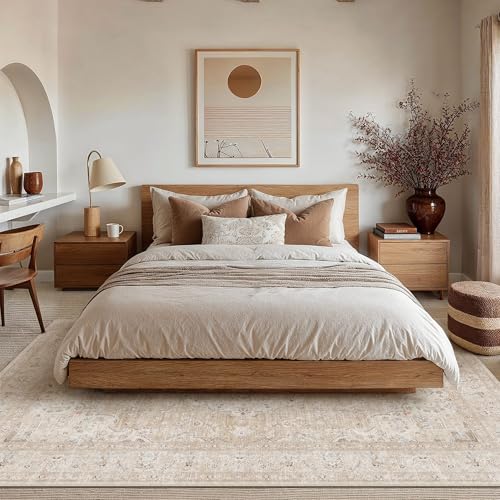 5x7 Area Rugs Washable Rugs | Living Room Rug,Vintage Rug,Bedroom,Dining Room,Office,Farmhouse,Non-Shedding,Non Slip,Low Pile,Soft - color: Beige Ⅱ, size: 5' x 7' (Rectangular)