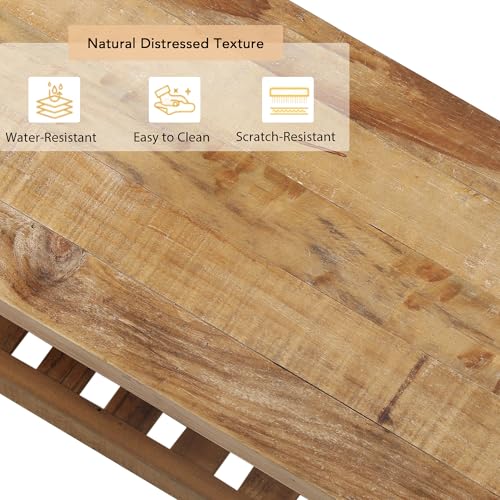 Reclaimed Solid Wood Bench-55 Entryway Bench with Storage Shelf | Farmhouse Narrow Rustic Bench, Hallway, Kitchen, Bedroom, Dining, Indoor - size: 55"