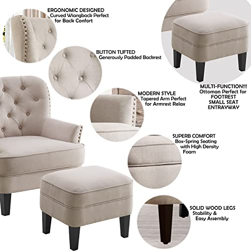 Rosevara Atlas Accent Chairs for Living Room Furniture Living Room Chairs Reading Chair for Room Arm Chairs for Living Room Comfy Chair for Bedroom Small Accent Chairs for Bedroom, Velvet Light Cream - color: Velvet Light Cream