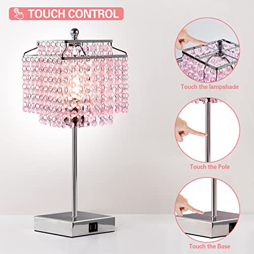 Luvkczc Set of 2 Bedside Pink Crystal Table Lamp, Touch Control Crystal Lamp, Dimmable Lamp for Bedroom, Girl Living Room, 6W B11 Bulb Included - color: Pink (2 Pack)