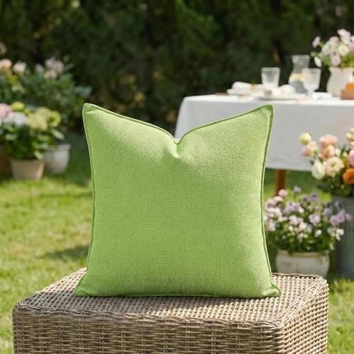 Fancy Homi Pack of 2 Water Resistant Soft Chenille Decorative Outdoor Throw Pillow Covers Solid Lime Green Summer Farmhouse Boho Patio Cushion Cases 20x20 Inch for Garden Balcony Tent Couch Sofa Bed - color: Lime Green, size: 20" x 20" (Pack of 2)