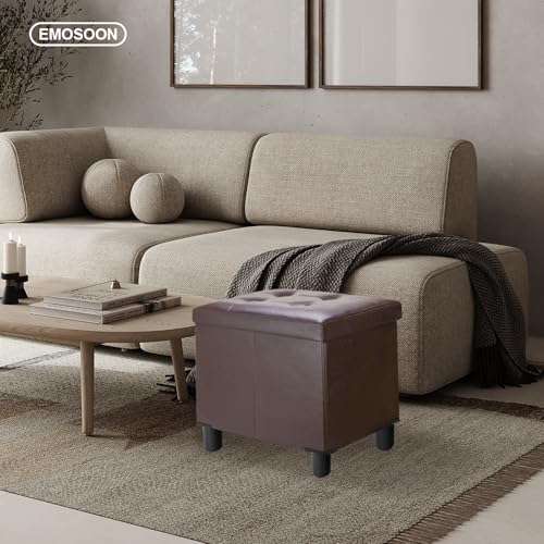 18 Inches Cube Storage Ottoman, Faux Leather Collapsible Square Folding Ottoman Furniture with Storage for Living Room Bedroom, Foot Rest Foot Stool with Legs, Brown 18x18x18 Inches - color: Brown