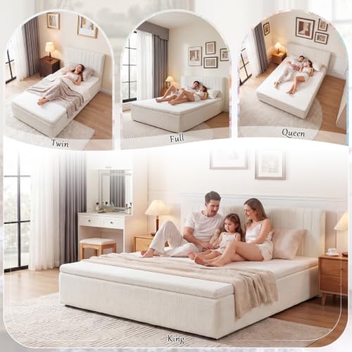 Twin Compression Bed Boneless Bed Frame with Mattress and Headboard | All-in-One Compression Bed Set No Installation Required Automatic Rebound Ideal for Bedrooms Apartments and Rental Properties - color: Off White, size: Twin