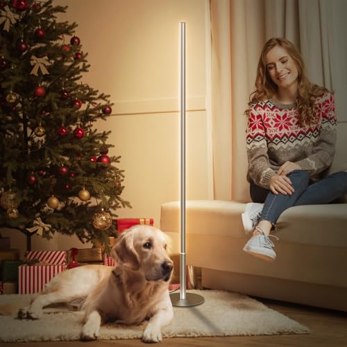 Marlrin Minimalist Corner Floor Lamp, Silver LED Standing Lamp | 57.8” height design with remote control, 2700K-6500K dimmable ambient light for living rooms, bedrooms, and corners
