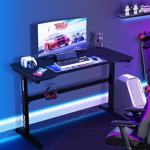 BLKMTY Gaming Desk, 47 Inch Computer Desk with Carbon Fiber Surface, Gaming Table T Shaped PC Gamer Workstation Home Office Desks with Cup Holder and Headphone Hook, Red & Black - color: Red, size: 47.2" T-shaped