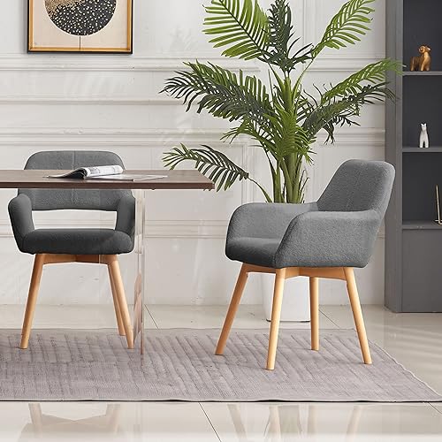 Mid Century Modern Dining Chairs Set of 2 & 4 & 6 Comfy Accent Chair Upholstered Kitchen Dining Living Room Chairs for Bedrooms Waiting Room Home Arm Desk Chair No Wheels (Wool Dark Gray, 2) - color: Wool Dark Gray