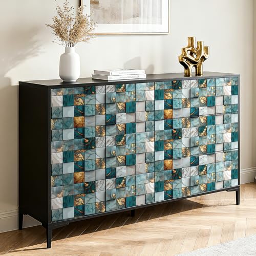 ReWallpaper 17.5in x 23ft Marble Mosaic Tile Wallpaper Peel and Stick Blue and Gold Waterproof Backsplash Contact Paper for Kitchen Wall Bathroom Laundry Room Coffee Bar Rental Home Accent Wall Decor - size: 17.5in x 23ft