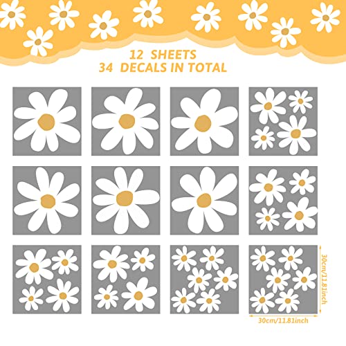 TaoBary 12 Sheet White Daisy Wall Sticker Decal Large Flower Wall Decal | Removable Flower Wall Sticker, Big Floral Decal, Daisy Bedroom Room Decor, Peel and Stick, Nursery Home Wall Decor - color: White, Yellow, style: Cute Style
