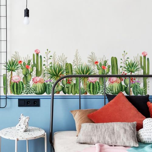 2 Pieces Cactus Wall Decals Vinyl Cacti Wall Stickers Removable Cactus Art Murals Peel and Stick Cacti Decor for Girls Bedroom Living Room Nursery - style: Cactus