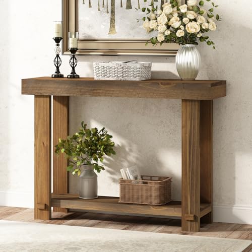 42.5" Solid Wood Console Table for Entryway, Narrow Sofa Table | Farmhouse, with Storage Shelf, Thickened Tabletop and Legs, Skinny Behind Couch Sofa Tablefor Living Room, Hallway, Foyer - size: 42.5"
