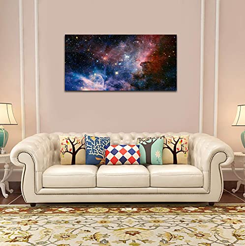 arteWOODS Canvas Wall Art Galaxy Nebula Starry Cosmic Painting Pictures Panoramic Canvas Arotwork Universe Stars Outer Space Wall Art for Home Office Decoration Framed Ready to Hang 29" x 58" - color: Dark Red Universe, size: 58"L x 29"W